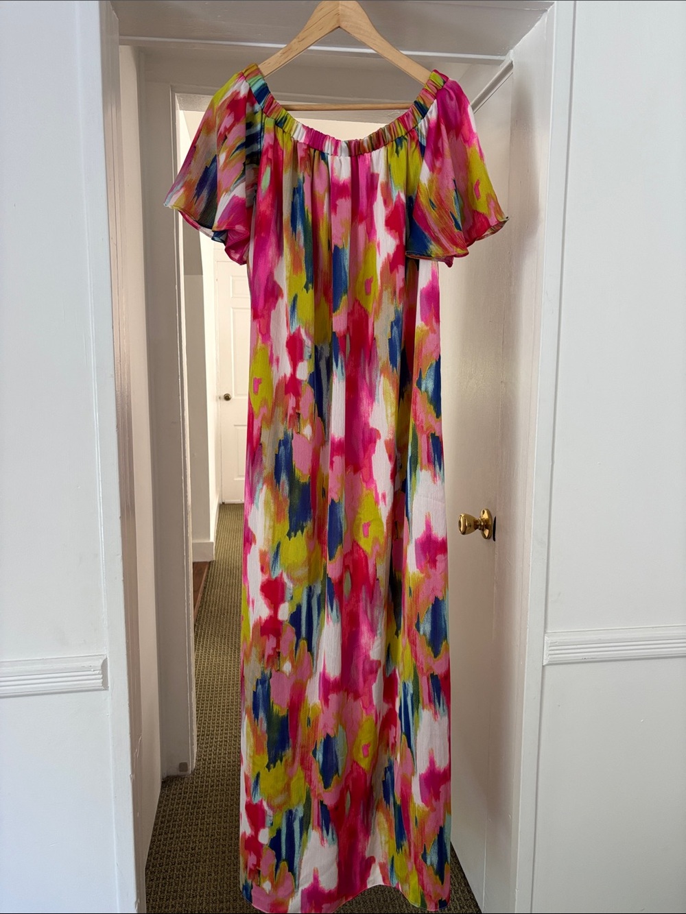 Trina Turk Off-Shoulder Maxi Dress in Pink Multi